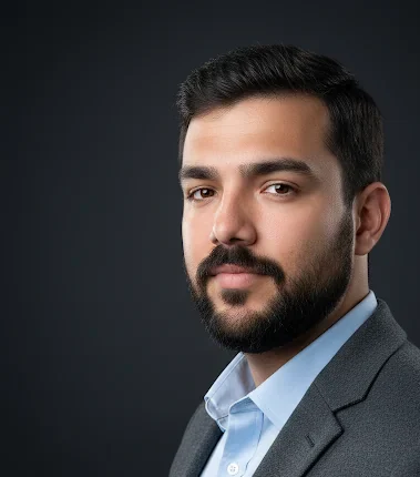 Head-and-shoulders portrait of Dr. Rishav Das, author and clinical reviewer for Wearable Wellness Guide, wearing a gray blazer and light blue shirt, looking toward the camera.