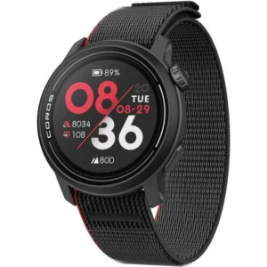 coros-pace-3-gps-running-watch-nylon-band (1) COROS PACE 3 GPS running watch with lightweight nylon band, round display showing heart rate, steps, battery level, and training metrics.