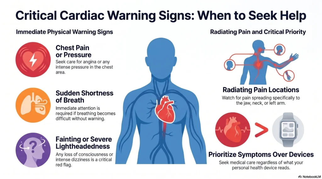 critical-cardiac-warning-signs-guide cardiac warning signs requiring emergency medical attention including chest pain and radiating arm pain