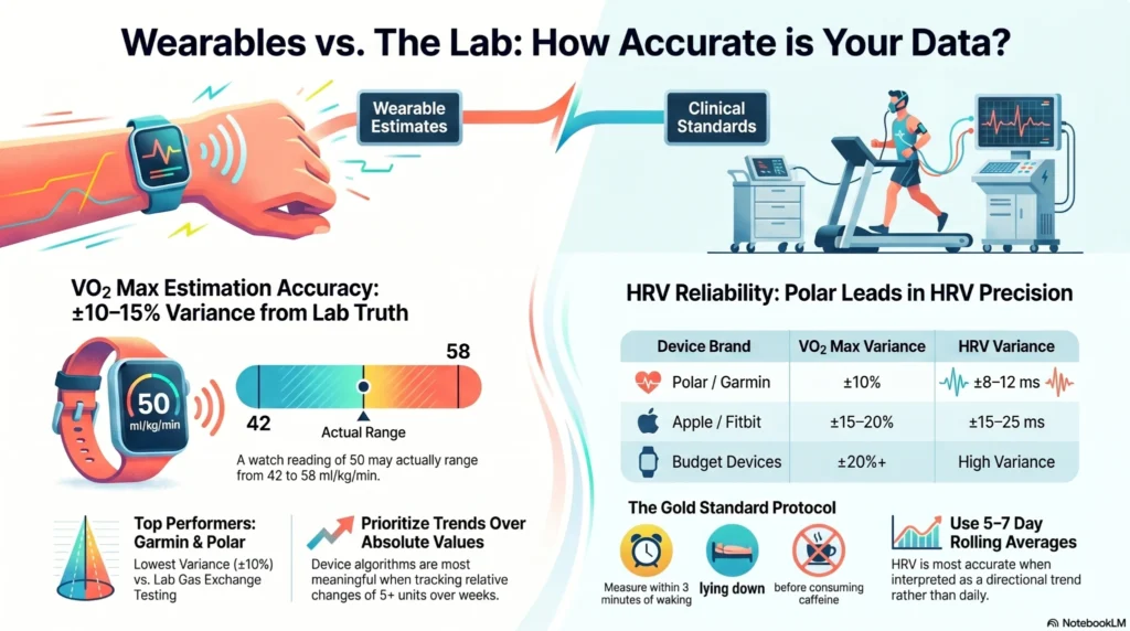Wearable_Accuracy_Versus_Lab_Standards Side-by-side hypnogram comparison timeline showing sleep stage tracking errors between a consumer fitness tracker and medical-grade sleep laboratory polysomnography PSG data.